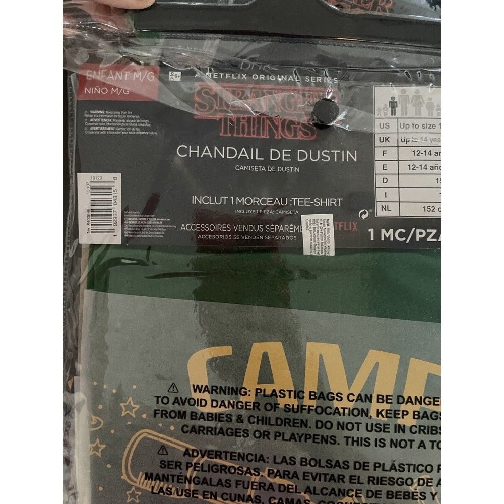 Stranger Things T- Shirt Dustin Camp Knowhere Green Ringer Kids Costume Children - Picture 11 of 11